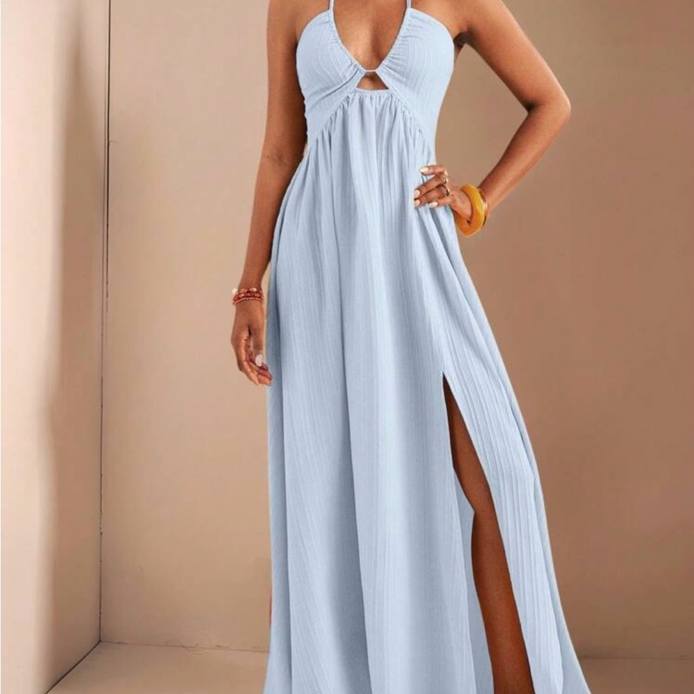 Elegant Light Blue Maxi Dress